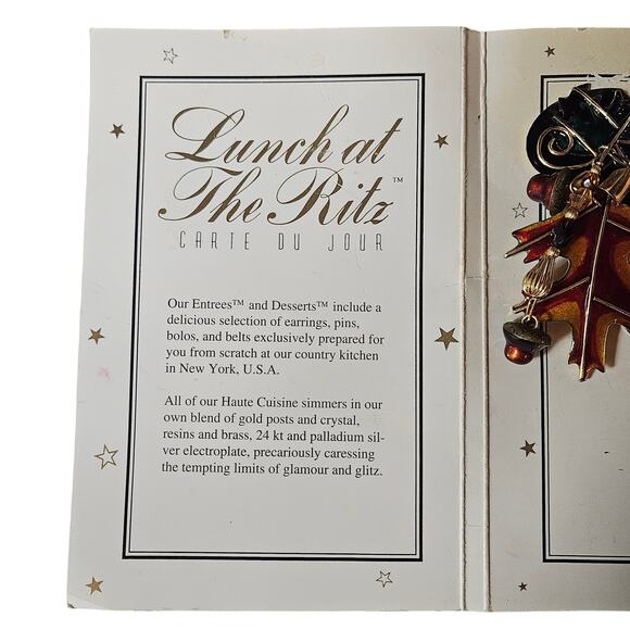 NEW1993 Lunch at the Ritz  on Menu Card Clip-On Statement Earrings - Picture 4 of 8